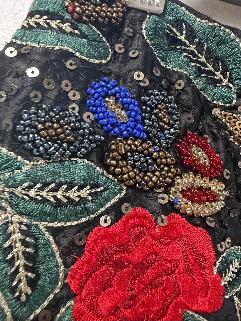 Boston Proper Sequin Beaded Embellished Floral Black Mini Skirt Size 0 - Picture 3 of 8
